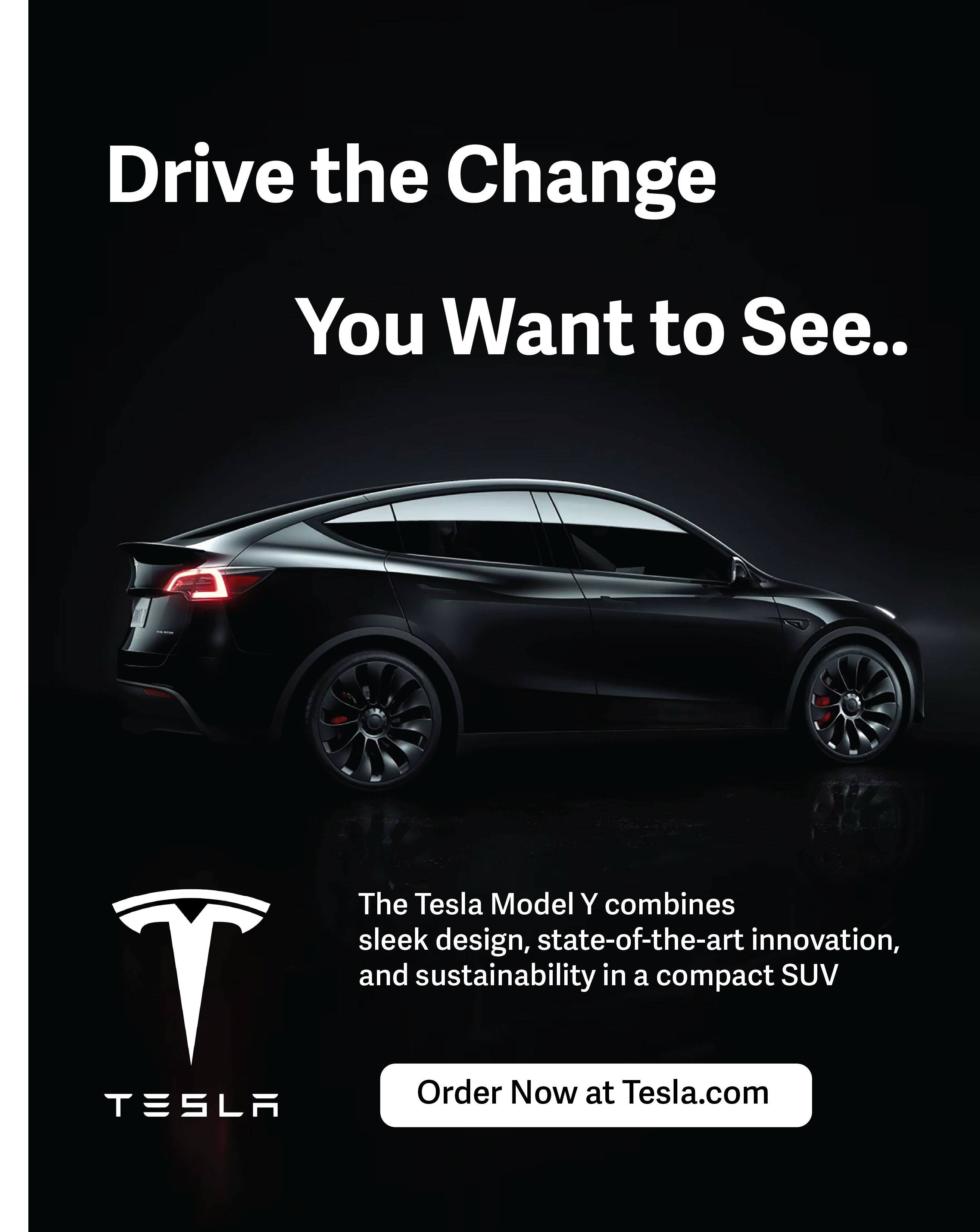 Tesla Full-Page Print Ad — Drive the Change You Want to See